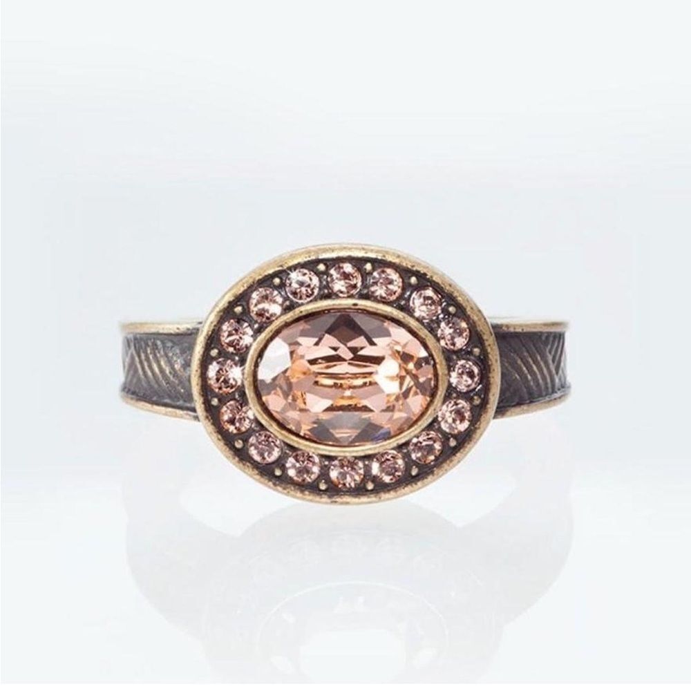 Touchstone Crystal by swarovski Sonoma rose gold bronze halo jewelry ring size 6